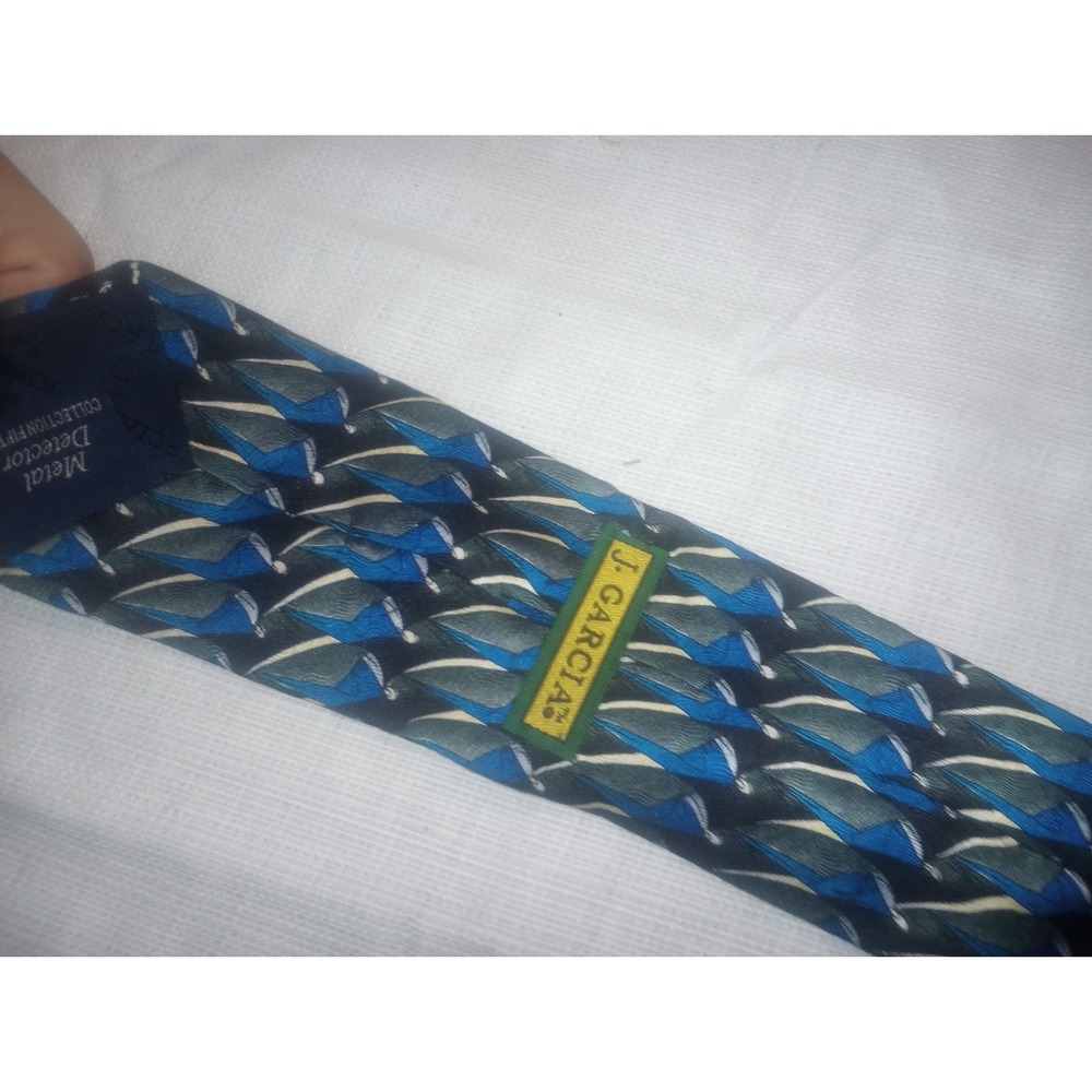 J Garcia Metal Detector Collection Neck Tie Blue Geometric - Picture 3 of 3